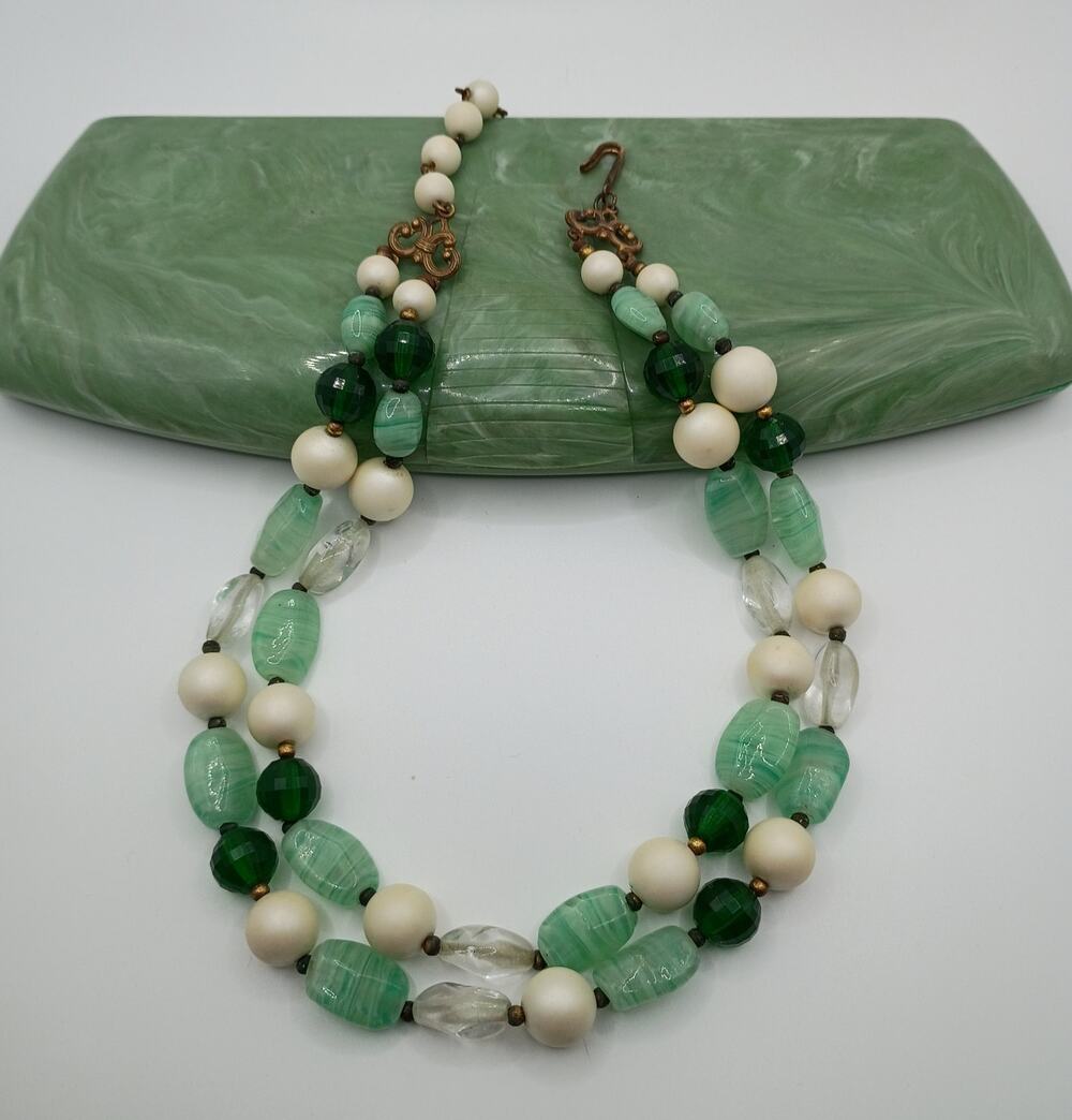 Vintage 1950s Two-Strand Art Glass Necklace with Braun-Crystal Presentation Case